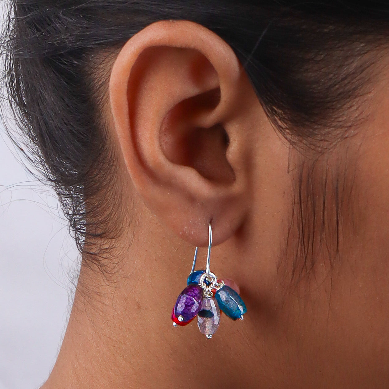 Multicolour Agate Silver Earrings (Project Handmade)