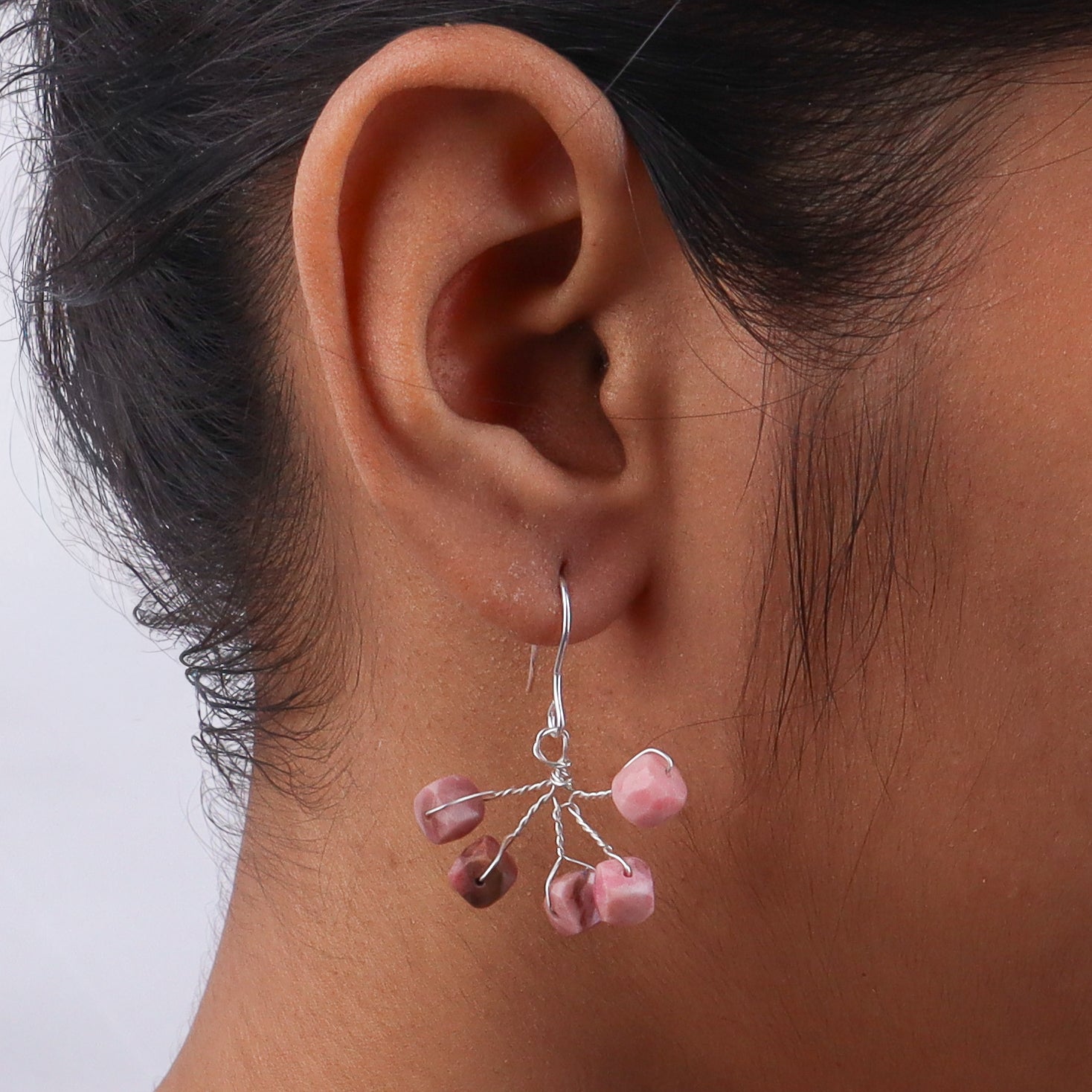 Rose Quartz Silver Earrings (Project Handmade)