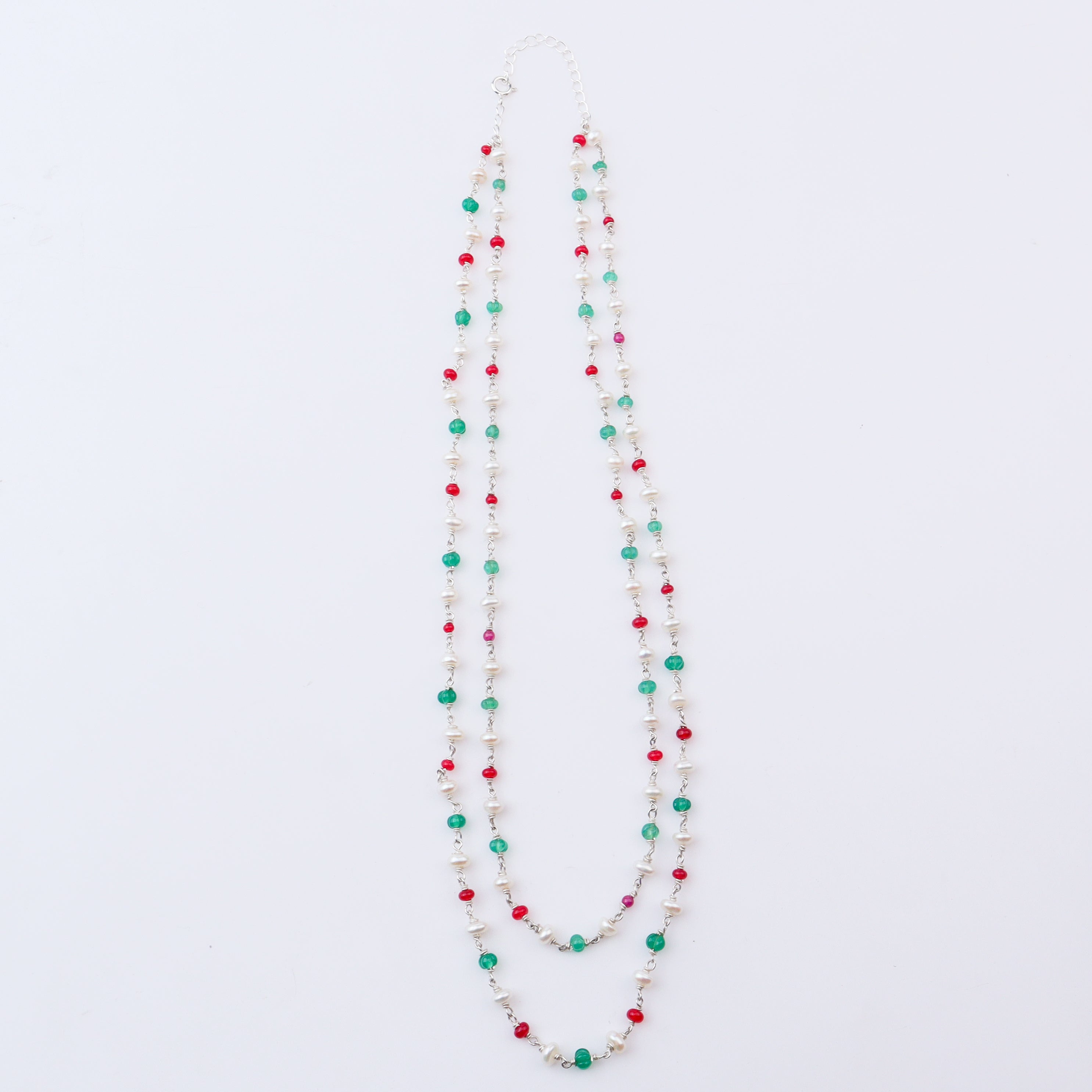 Long beaded necklace with pearls and multicolored beads for jewelry accessories