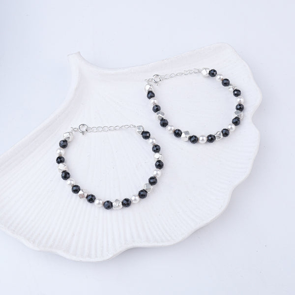 Ashtapailu Silver Baby Bracelet with Black Spinel & Pearls
