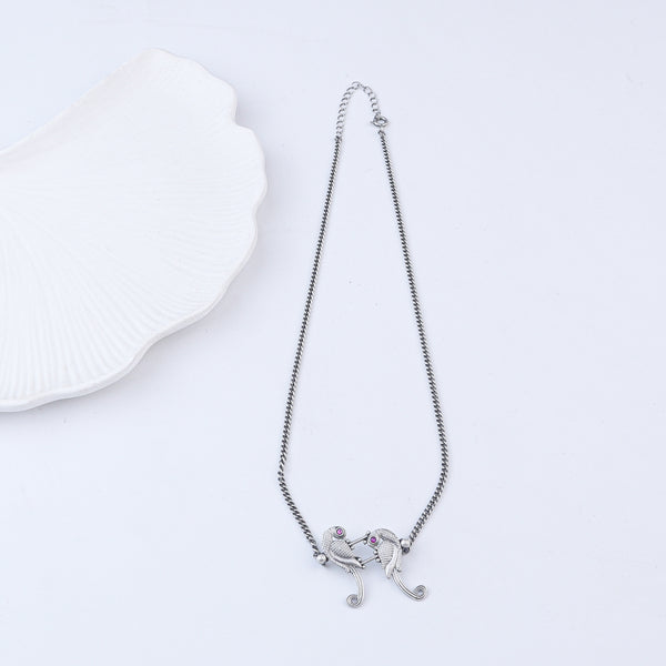 Parrot Pendant Oxidized Silver Necklace