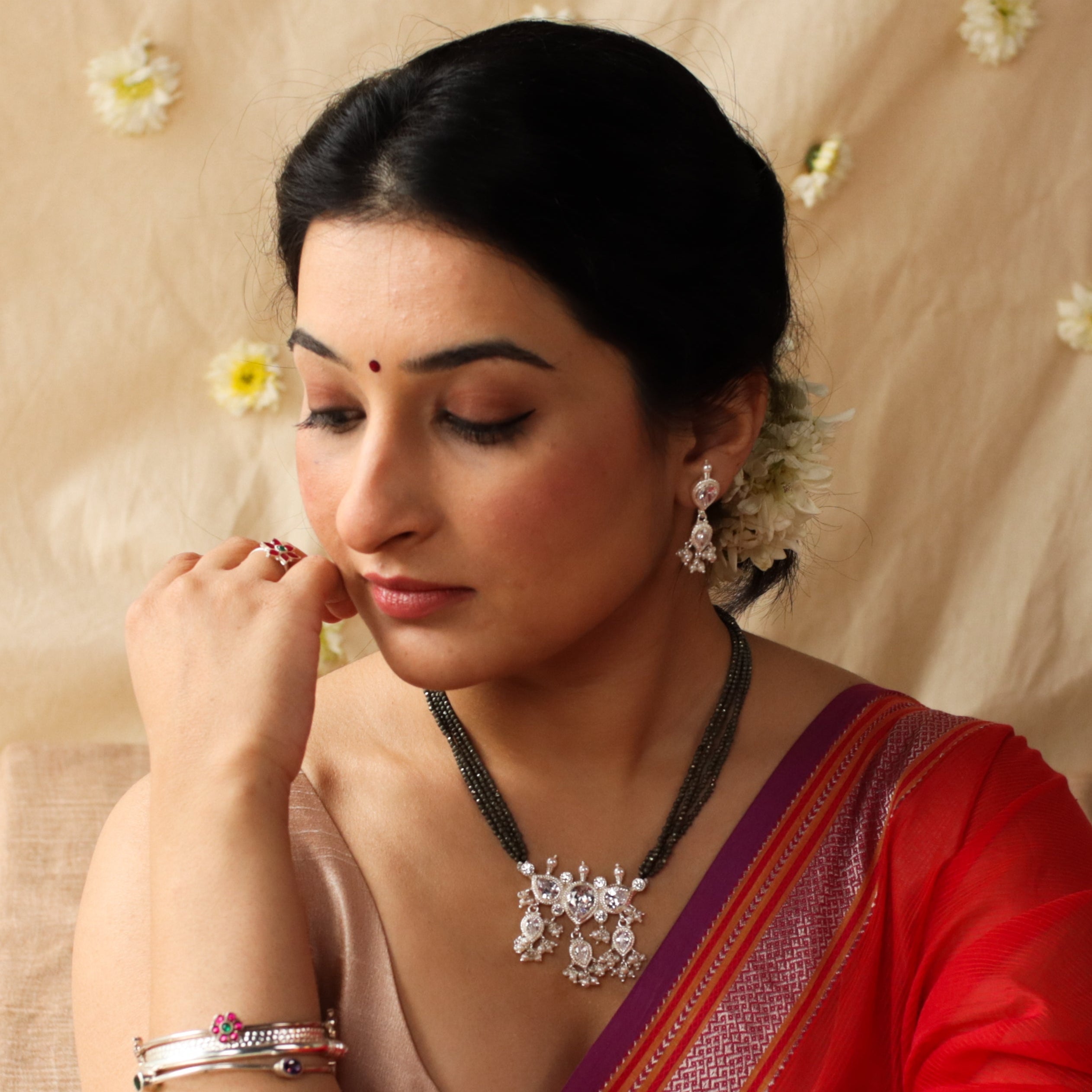 White CZ Tanmani Set with Pyrite Stones
