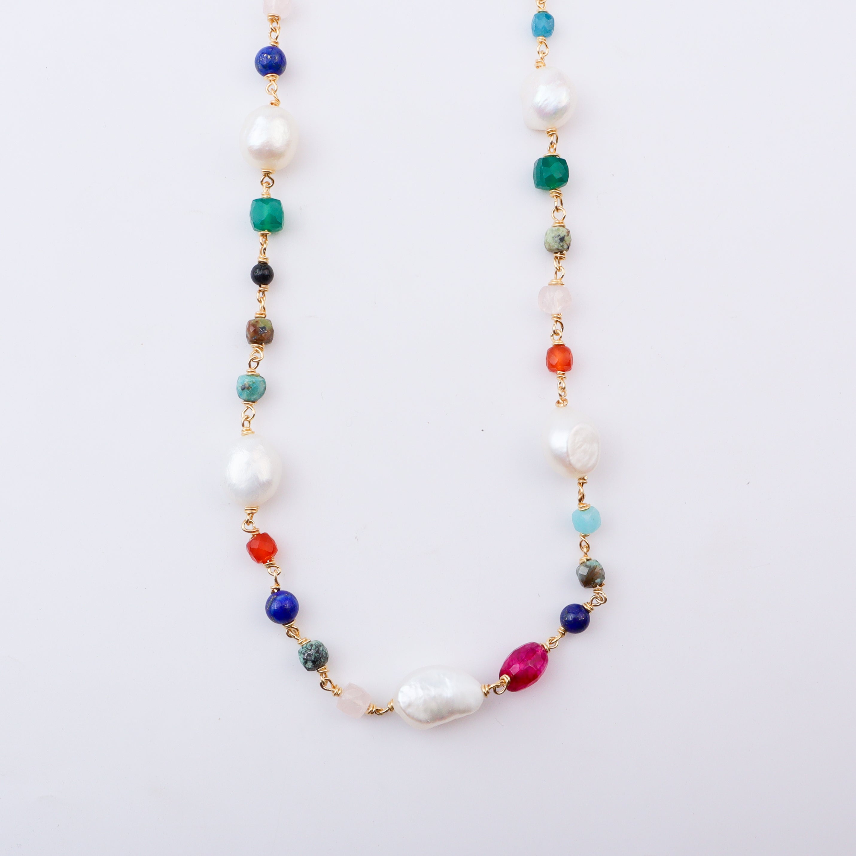Elegant multicolour gemstone and pearl necklace