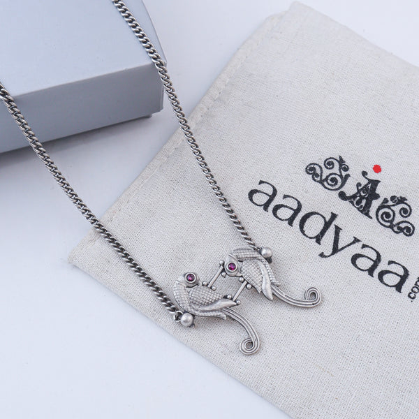 Parrot Pendant Oxidized Silver Necklace