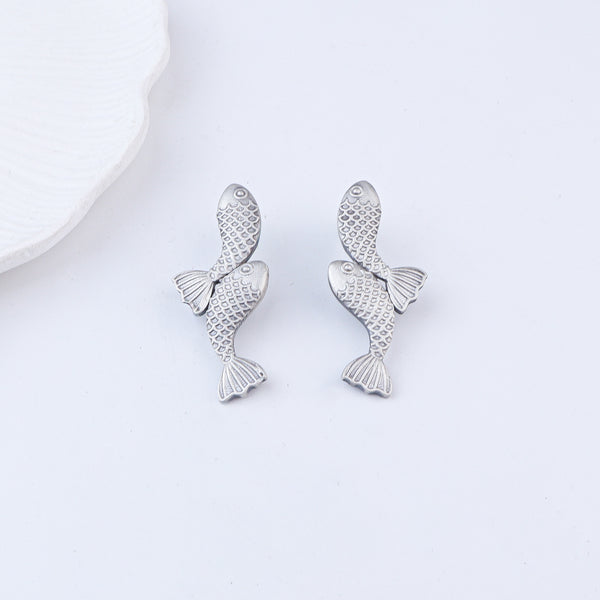 Vintage Matsya Oxidized Silver Earrings