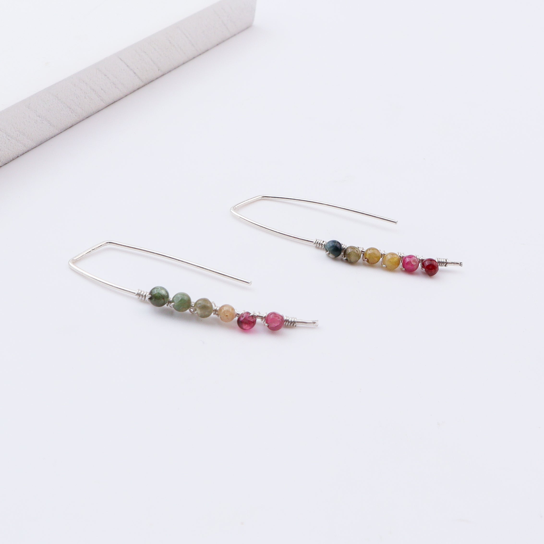 Silver multicolour stone wrapped earrings