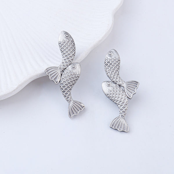 Vintage Matsya Oxidized Silver Earrings
