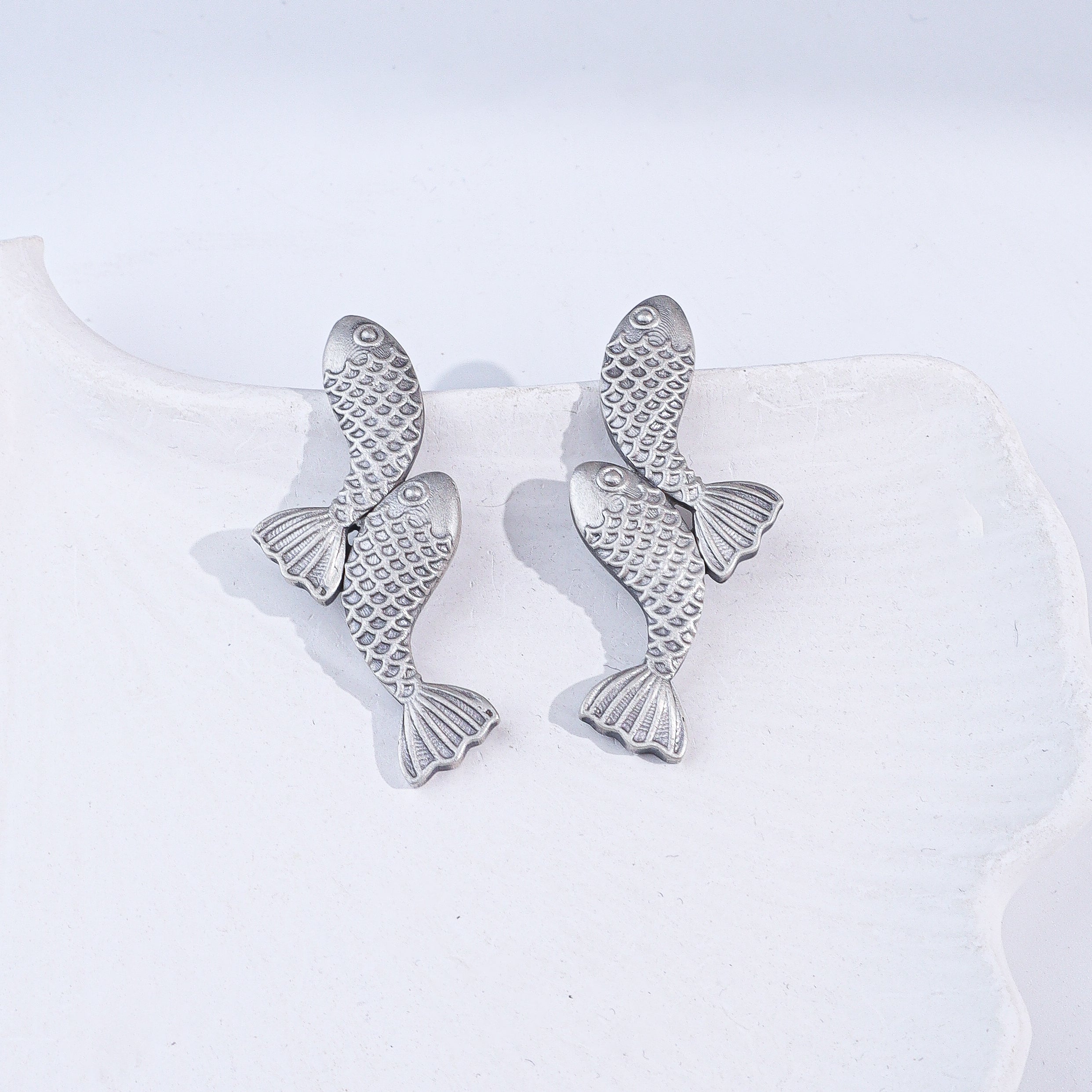 Vintage Matsya Oxidized Silver Earrings