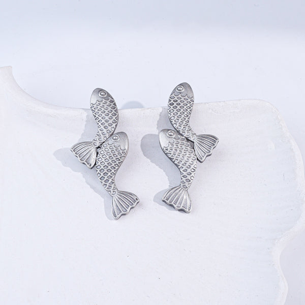 Vintage Matsya Oxidized Silver Earrings