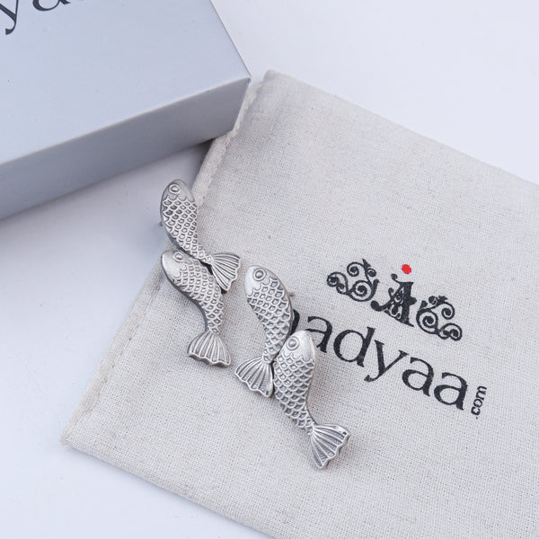 Vintage Matsya Oxidized Silver Earrings