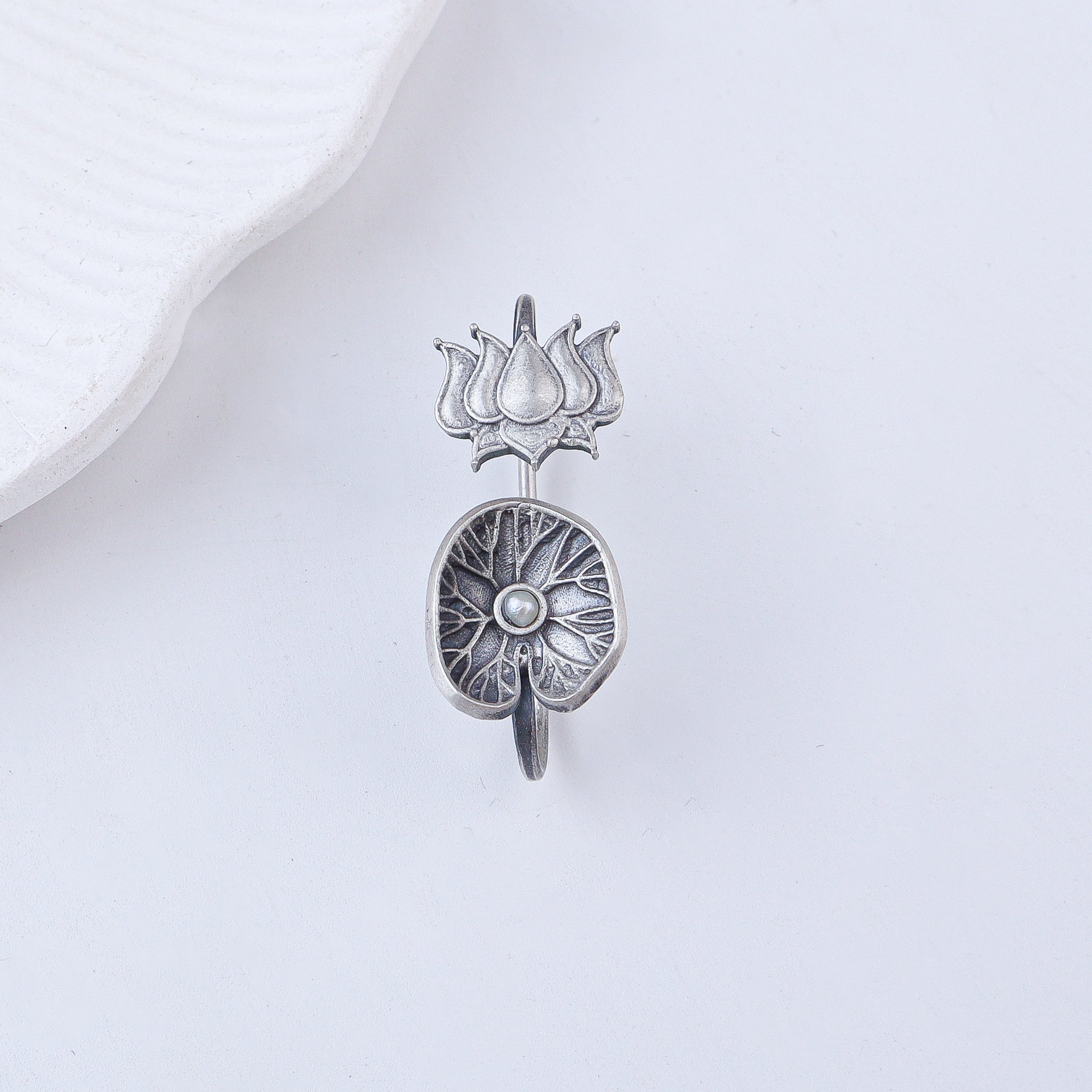 Lotus & Saroj Parna Oxidized Silver Earcuff (Single)