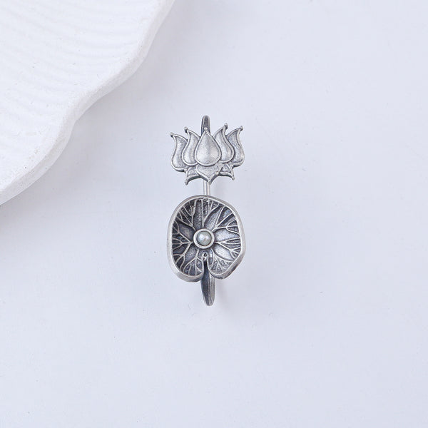 Lotus & Saroj Parna Oxidized Silver Earcuff (Single)