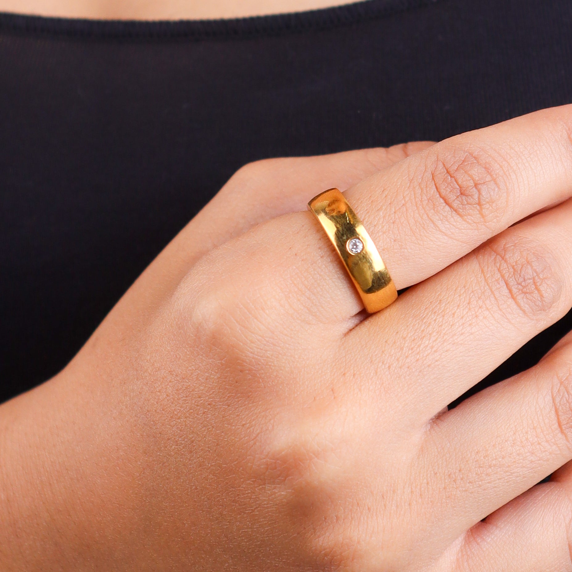 Silver CZ Unisex Band Ring | 22K Gold-Plated