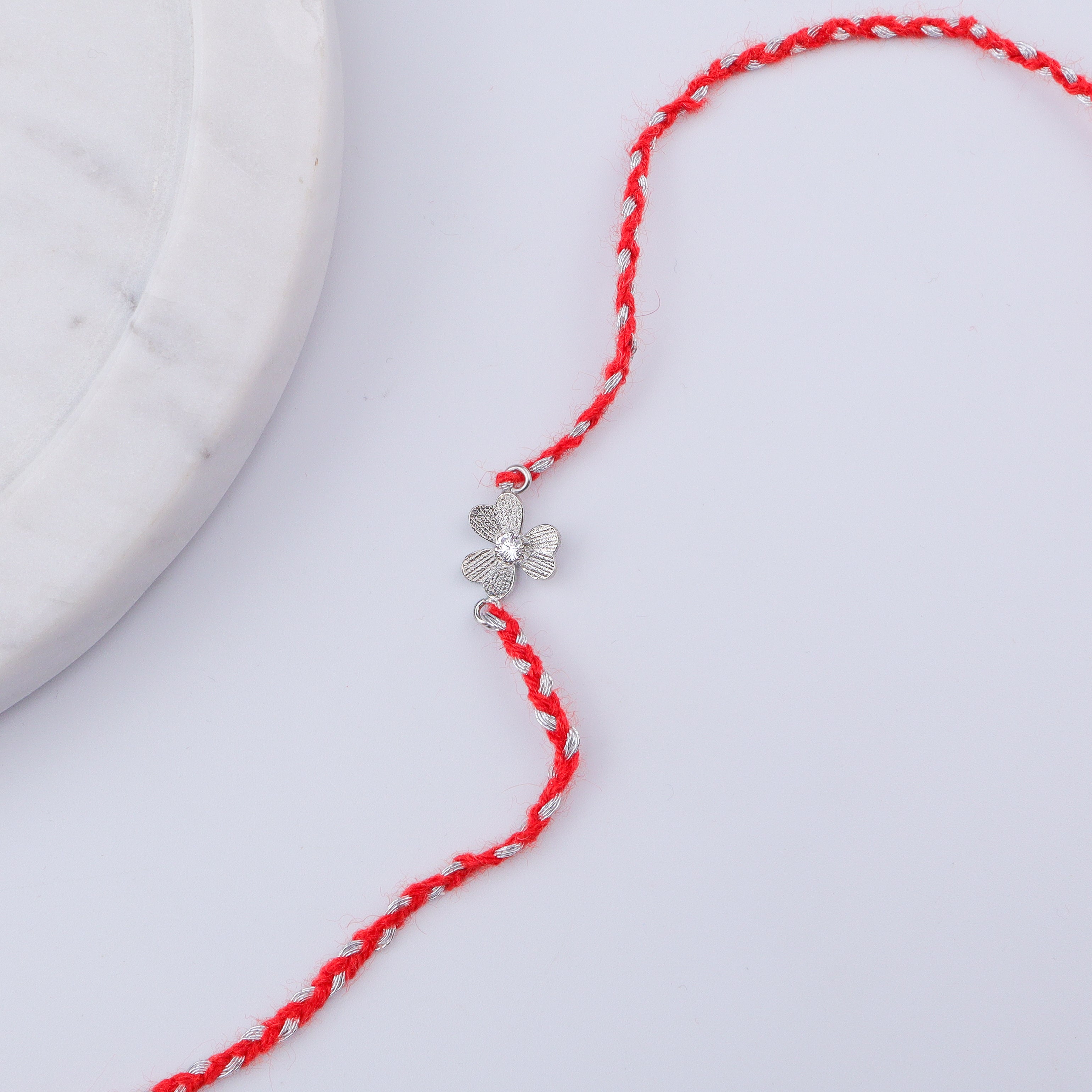Clove Leaf Silver CZ Rakhi