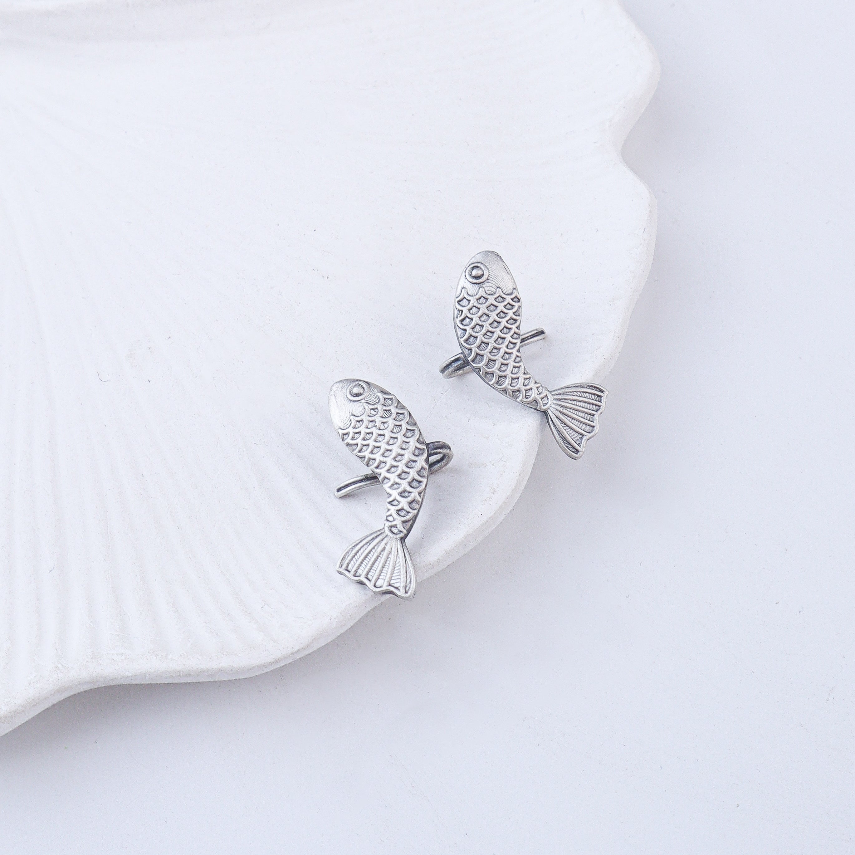 Fish Oxidized Silver Earcuff (Pair)