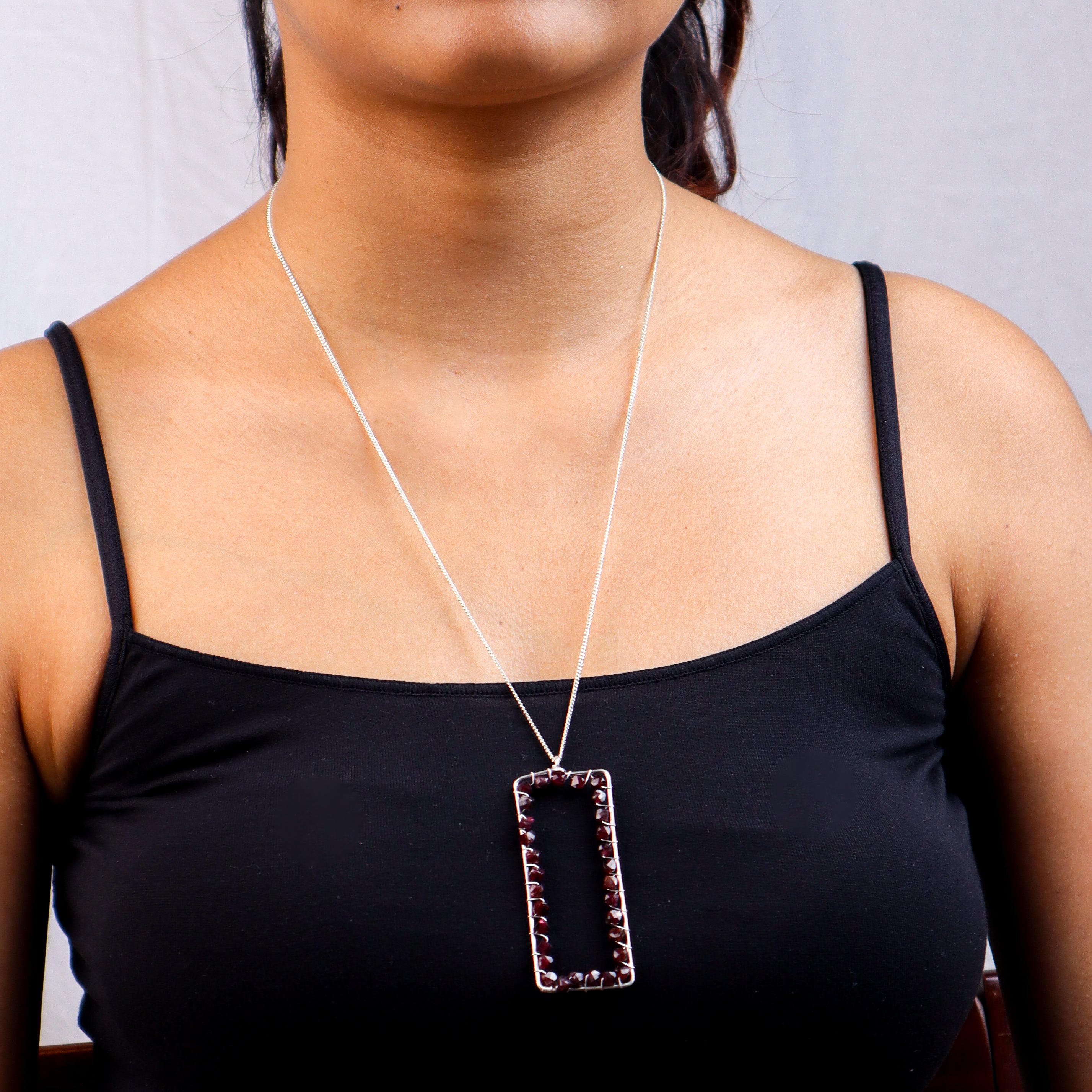 Garnet Frame Pendant without Chain