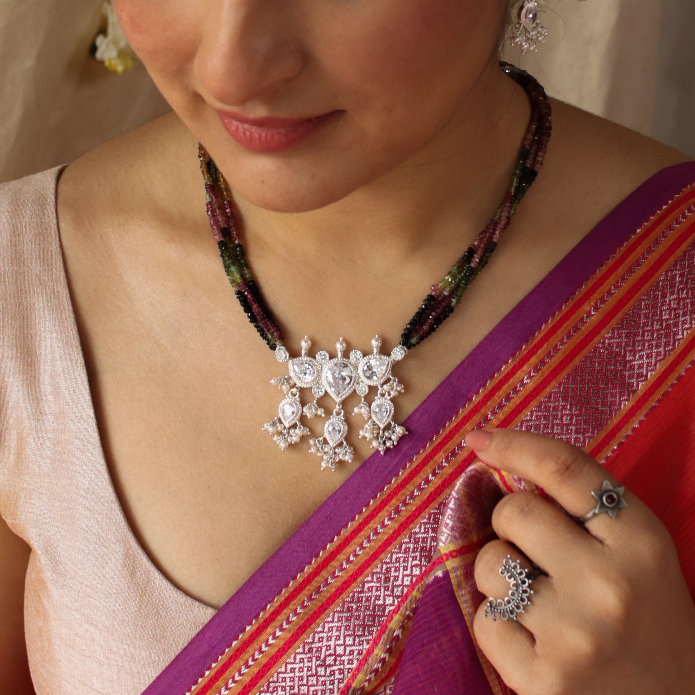 CZ Tanmani Set with Tourmaline Stones