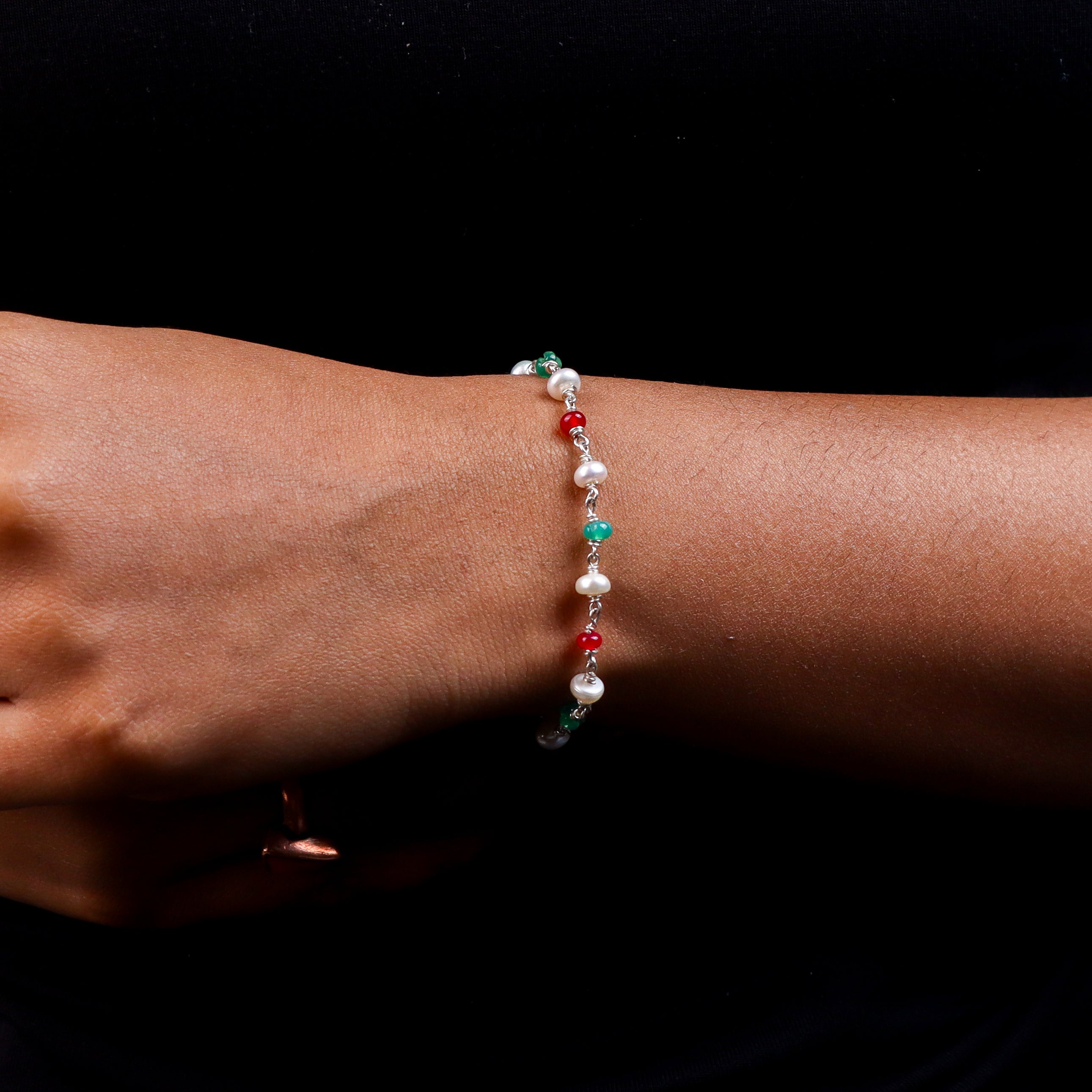 Colorful Pearl & Bead Bracelet on Wrist