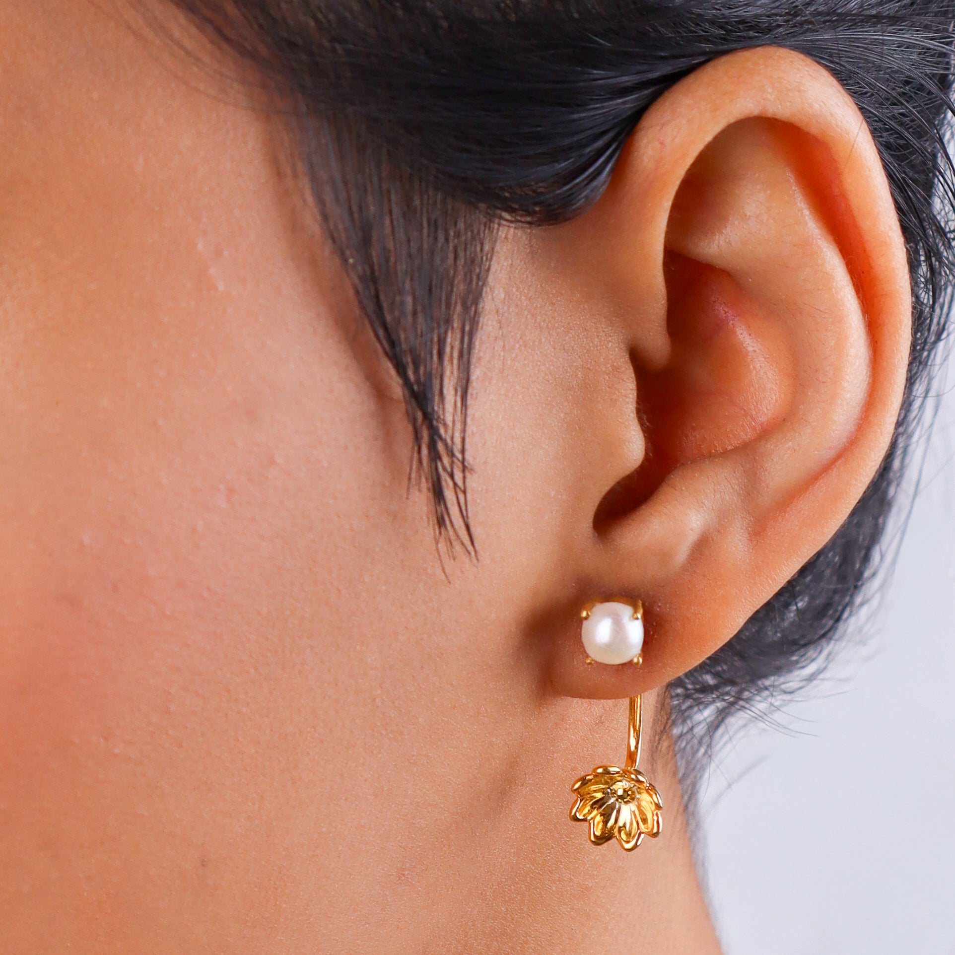 Pearl Flower Jacket Earrings | 22K Gold-Plated