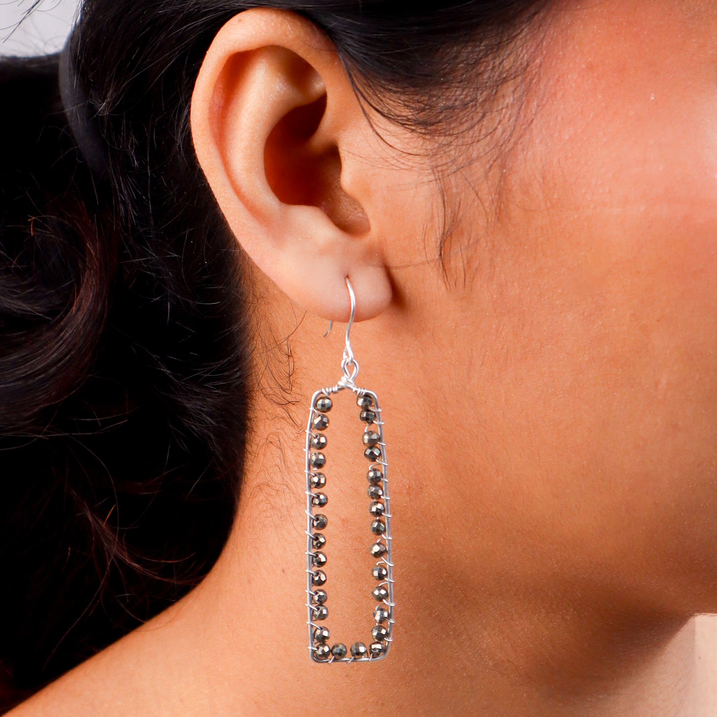 Silver Pyrite Arc Earrings