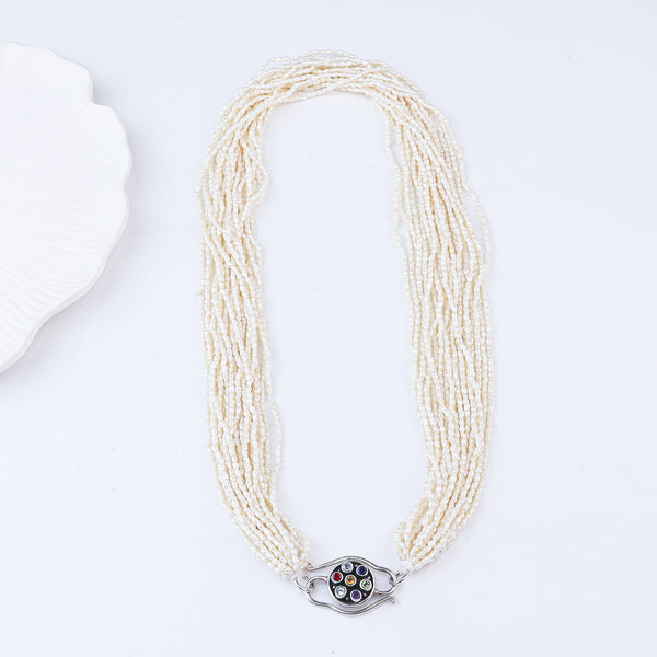 Rice Pearl Bunch Silver Necklace