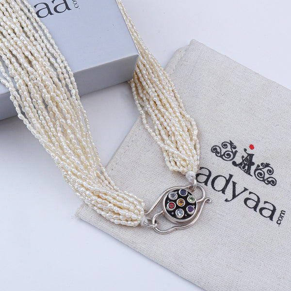 Rice Pearl Bunch Silver Necklace