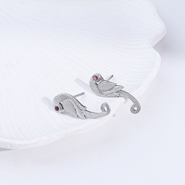 Parrot Oxidized Silver Earrings