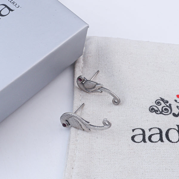 Parrot Oxidized Silver Earrings