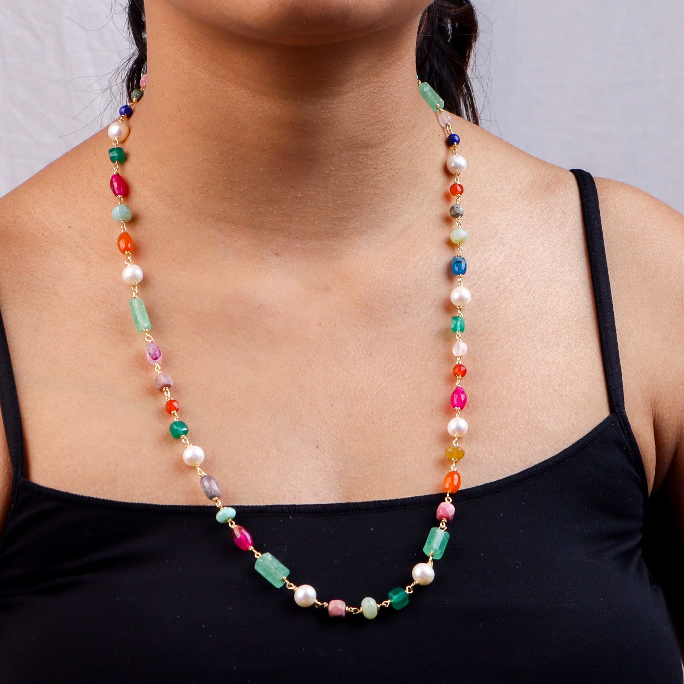Multicolour Stone Ganthan Necklace | 22K Gold-Plated