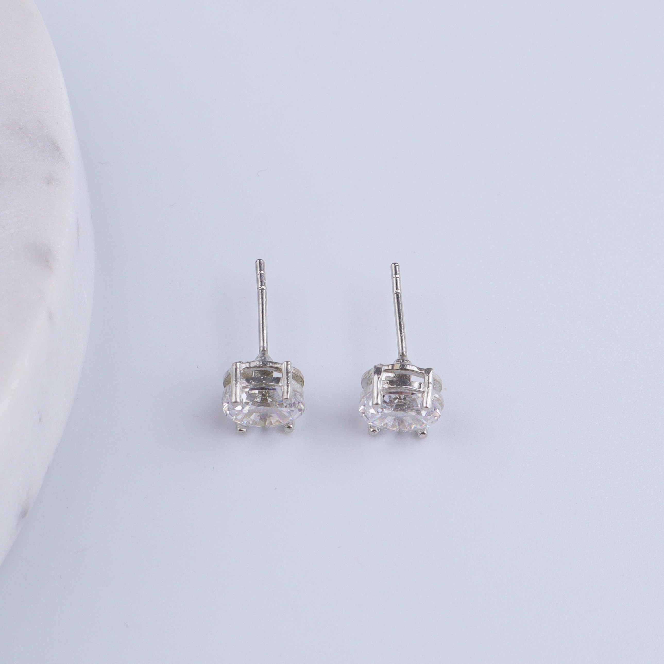 Silver CZ Oval Stud Earrings