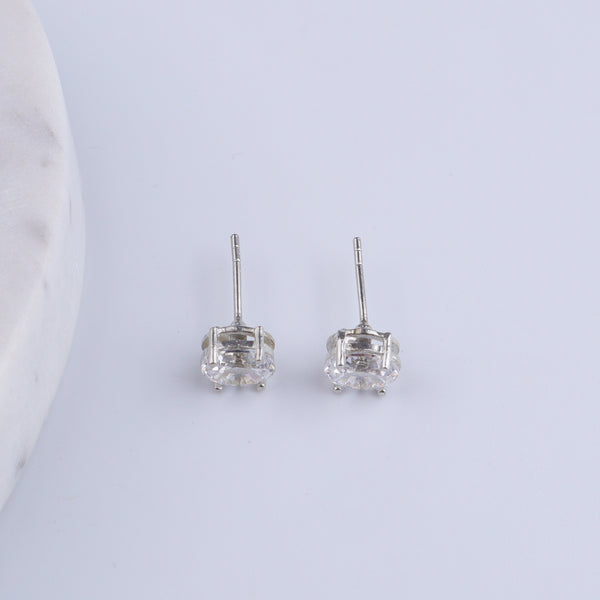 Silver CZ Oval Stud Earrings