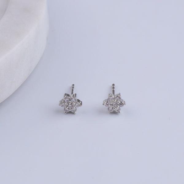 Silver CZ Flower Stud Earrings