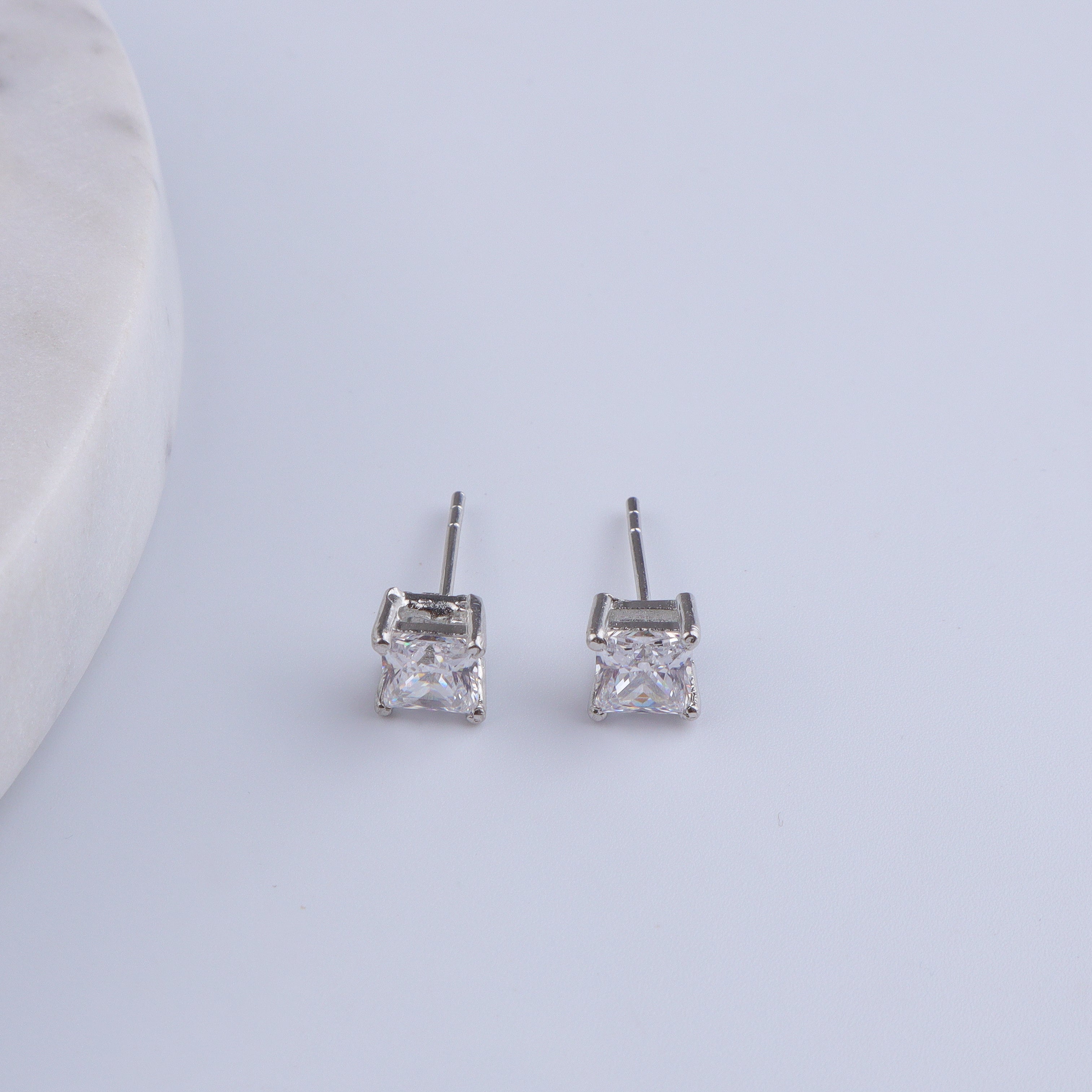 Silver CZ Princess Stud Earrings