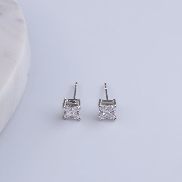 Silver CZ Princess Stud Earrings