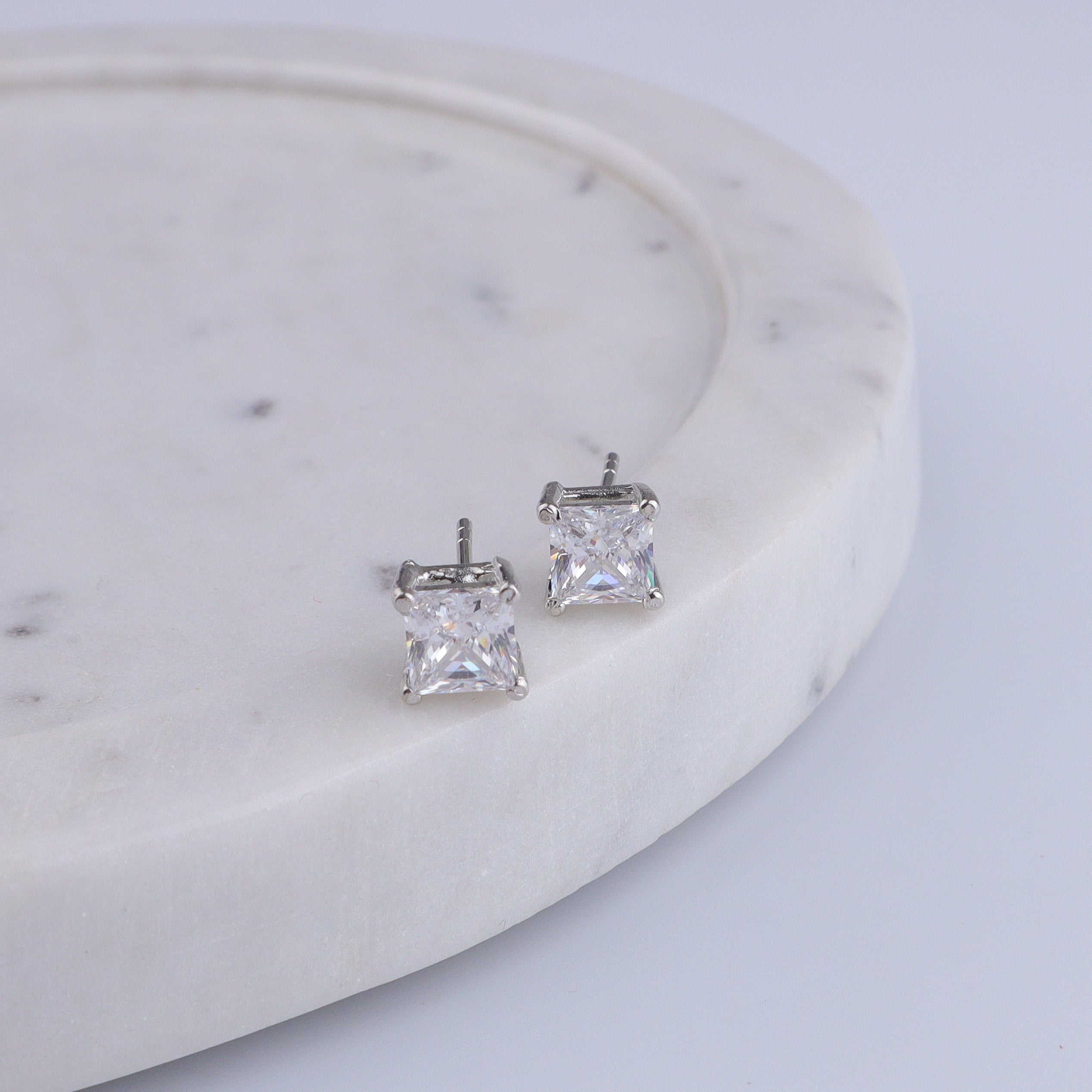 Silver CZ Princess Stud Earrings