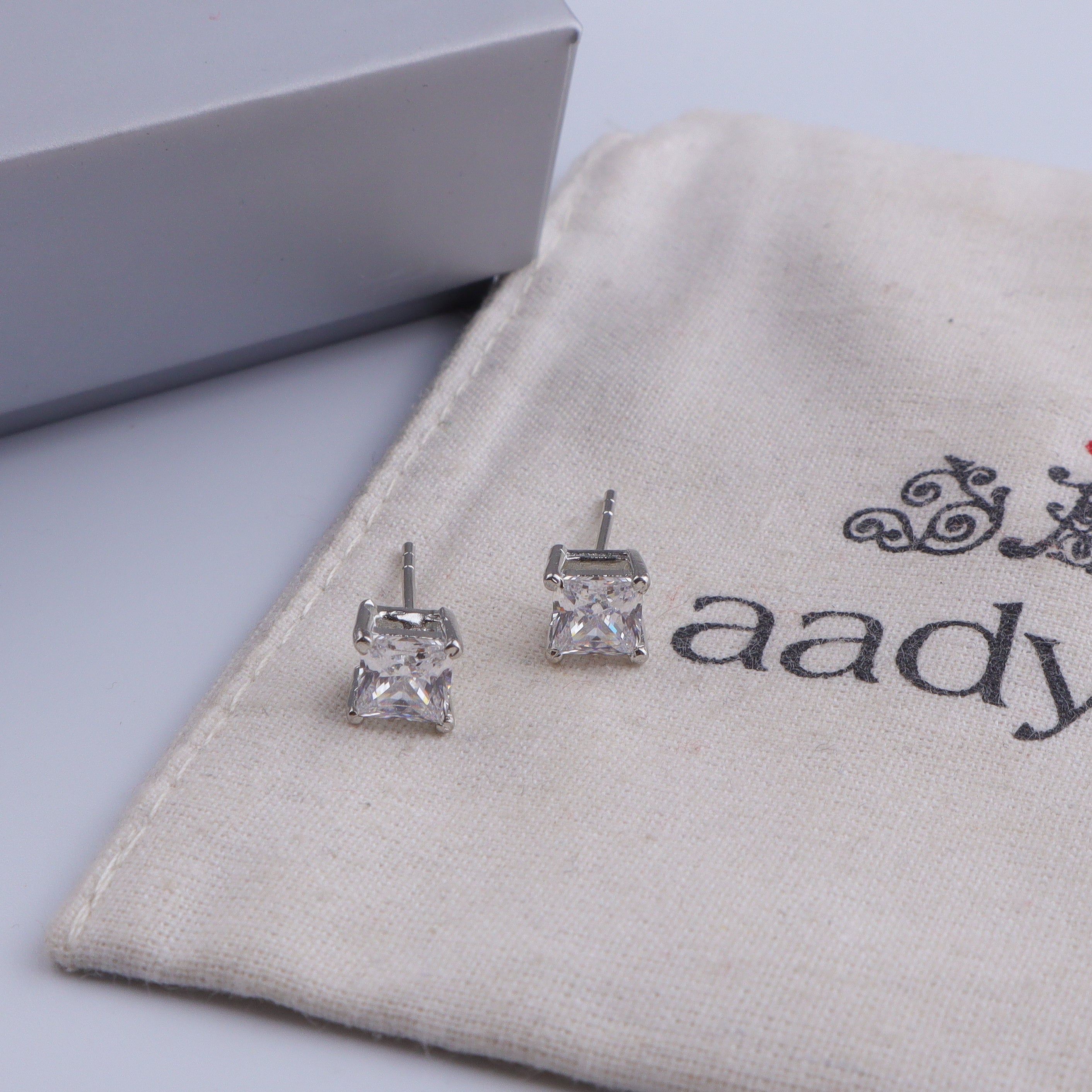 Silver CZ Princess Stud Earrings