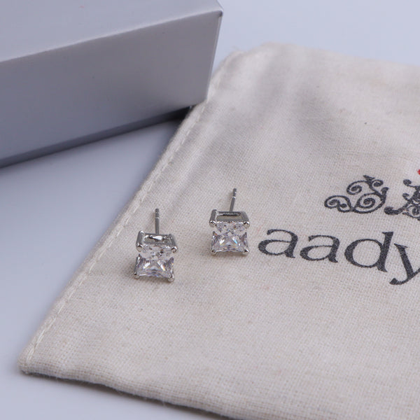 Silver CZ Princess Stud Earrings