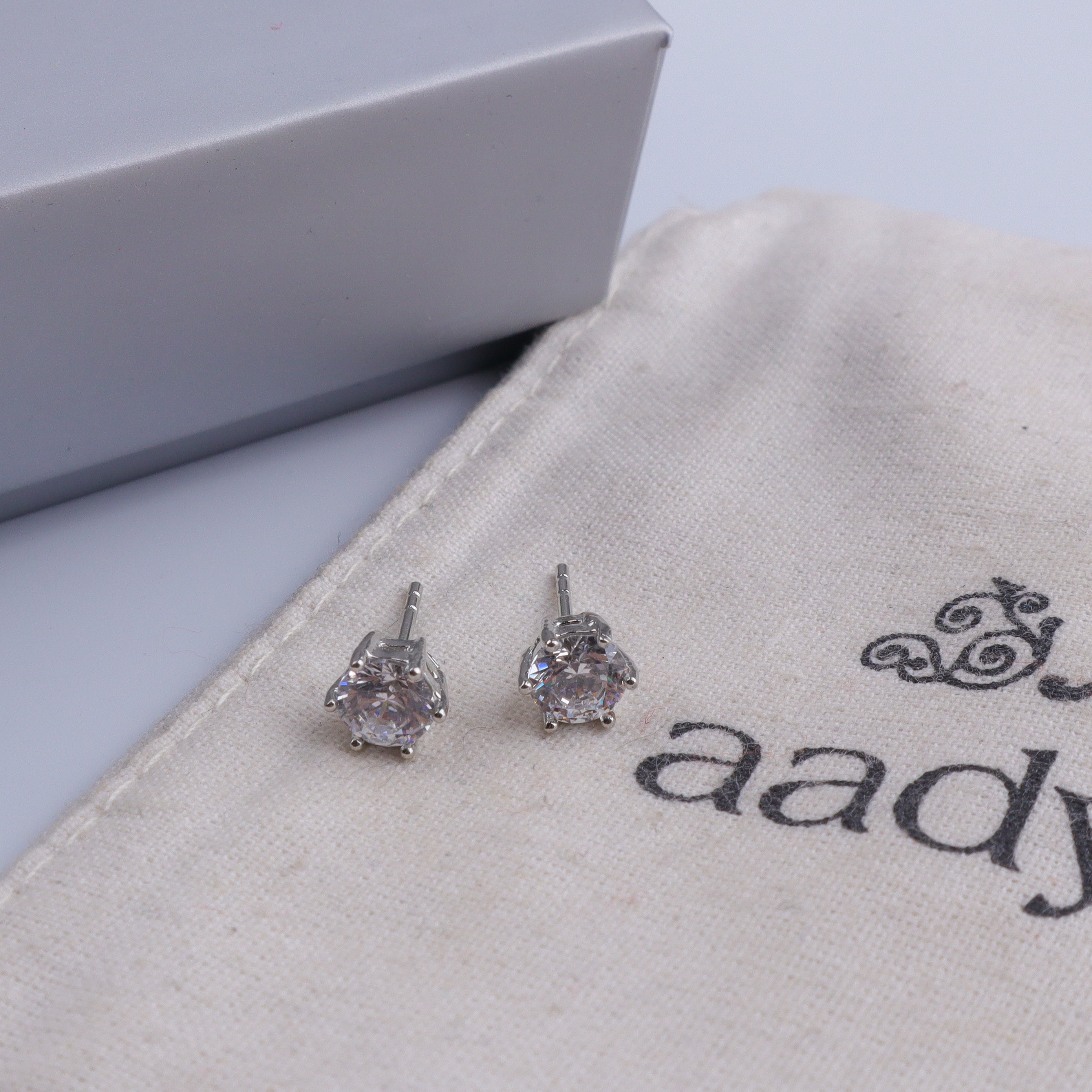 Silver CZ Round Stud Earrings
