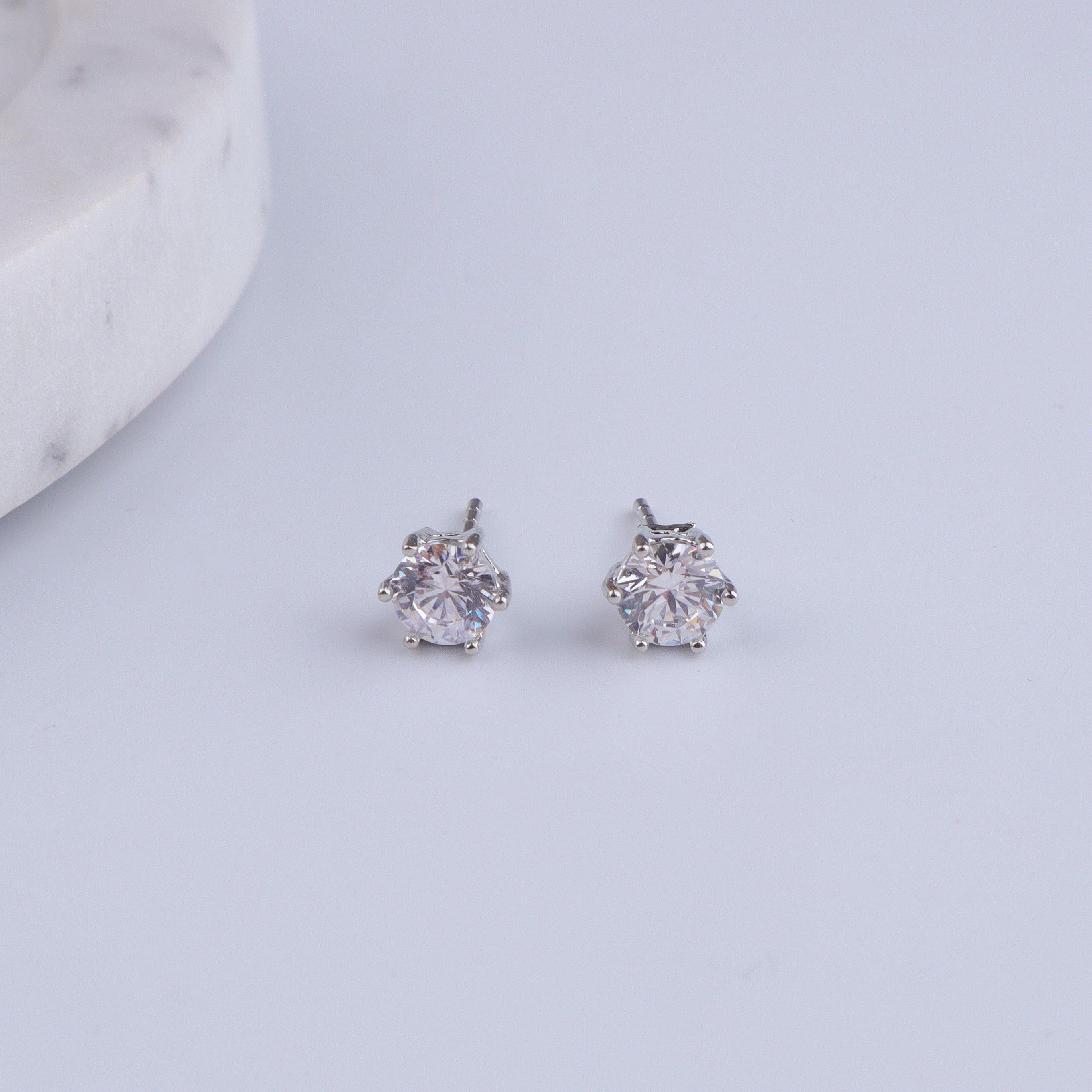 Silver CZ Round Stud Earrings