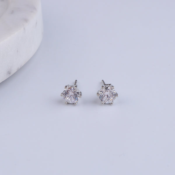 Silver CZ Round Stud Earrings