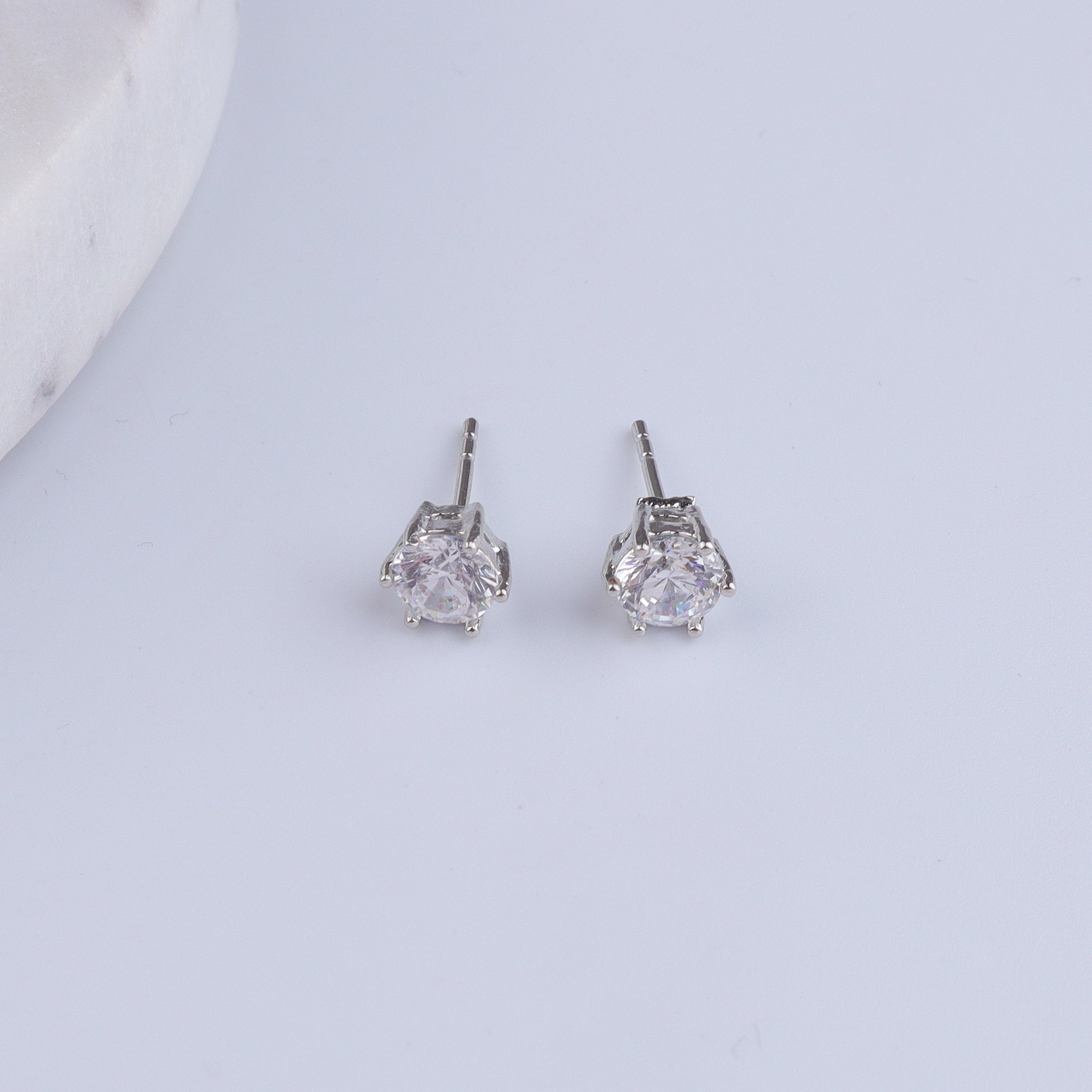 Silver CZ Round Stud Earrings