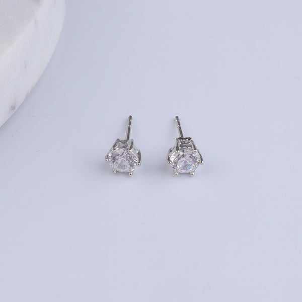 Silver CZ Round Stud Earrings