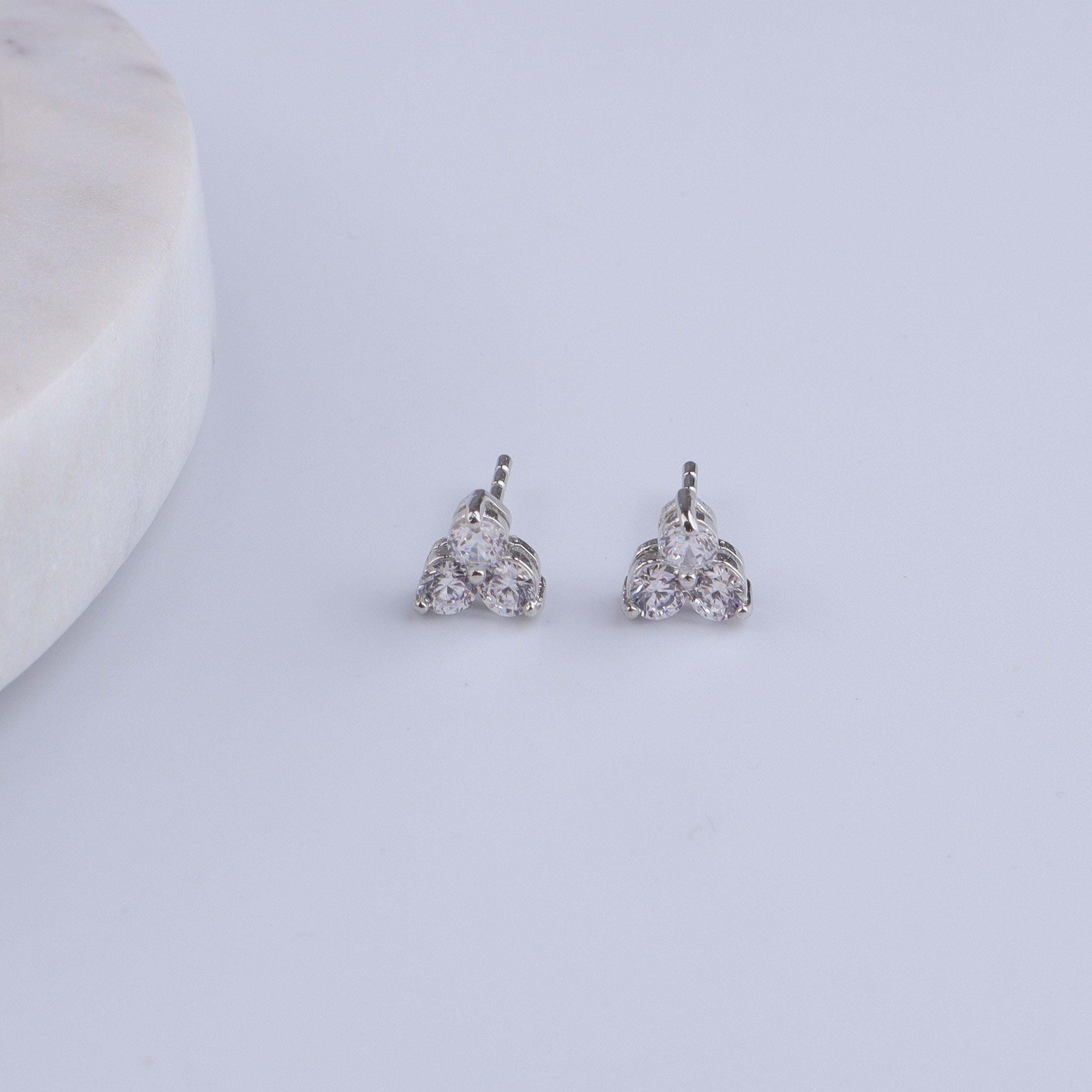 Silver CZ Cluster Stud Earrings