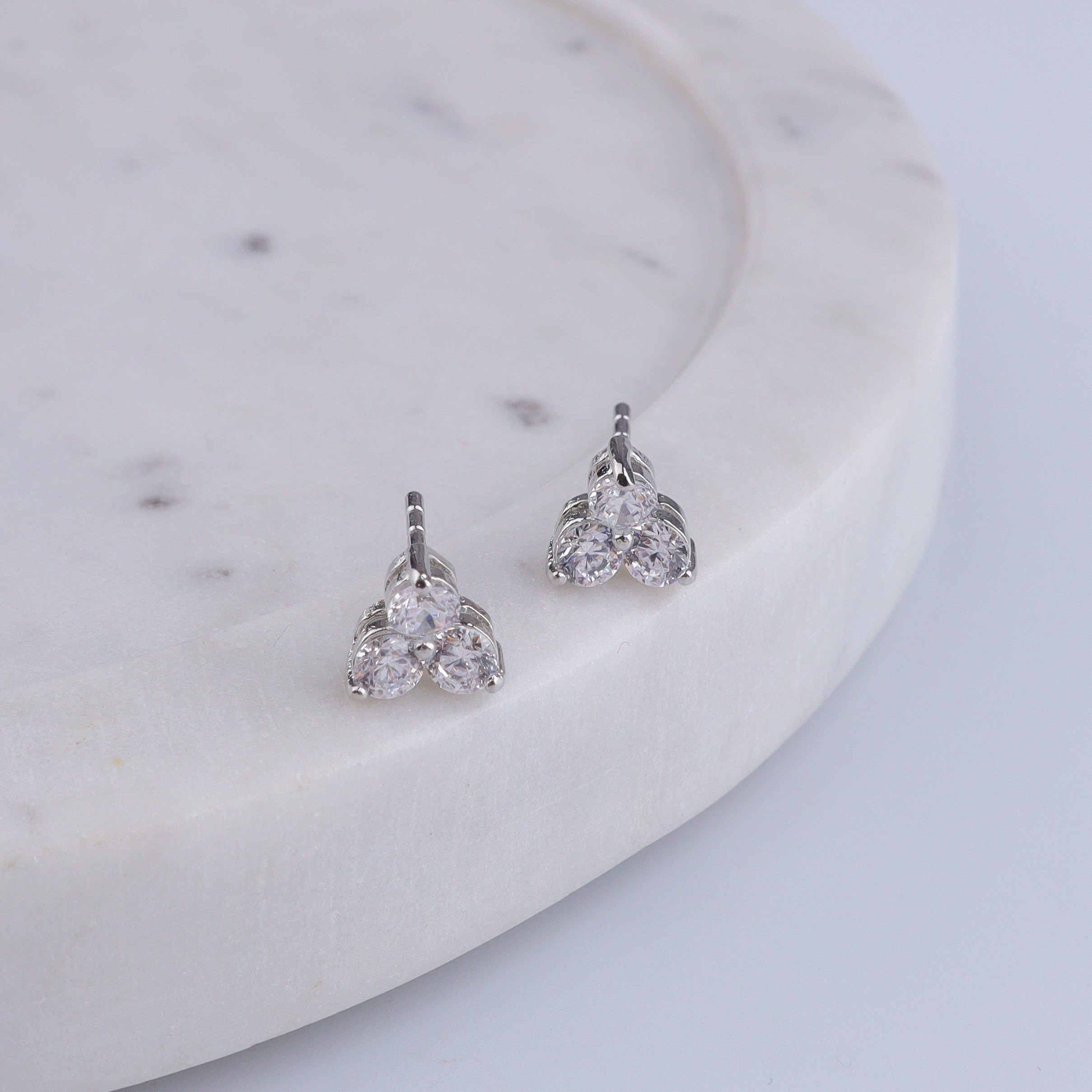 Silver CZ Cluster Stud Earrings