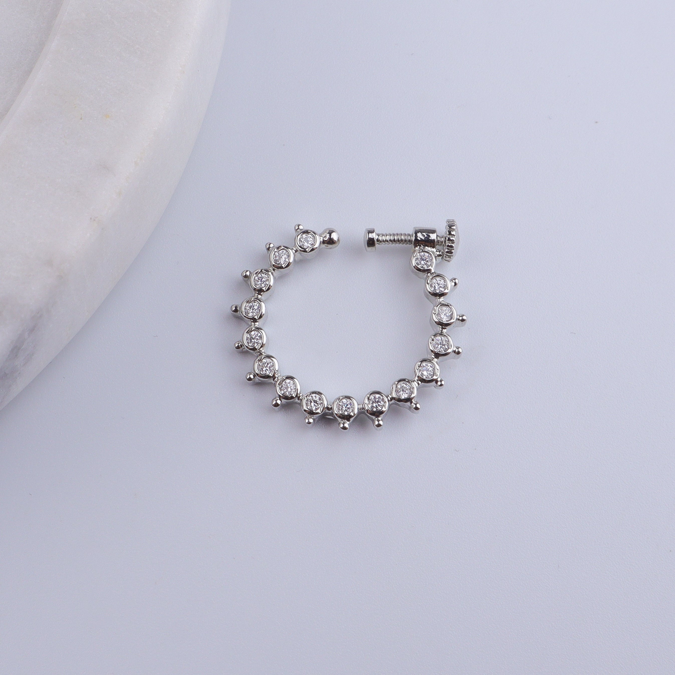 Silver CZ Petal Nath