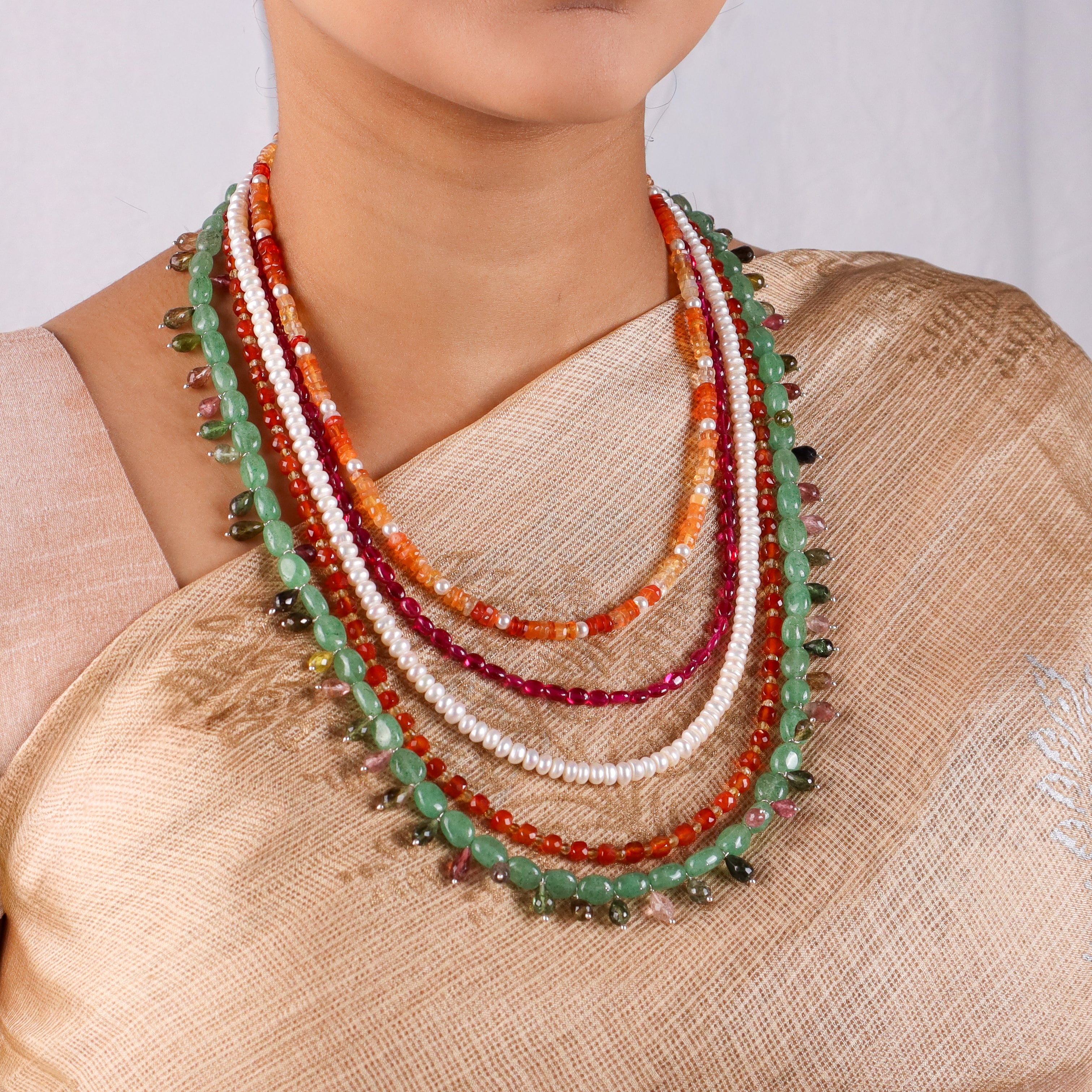 Luxe Necklace - Multicolour Stones and Fresh Water Pearls