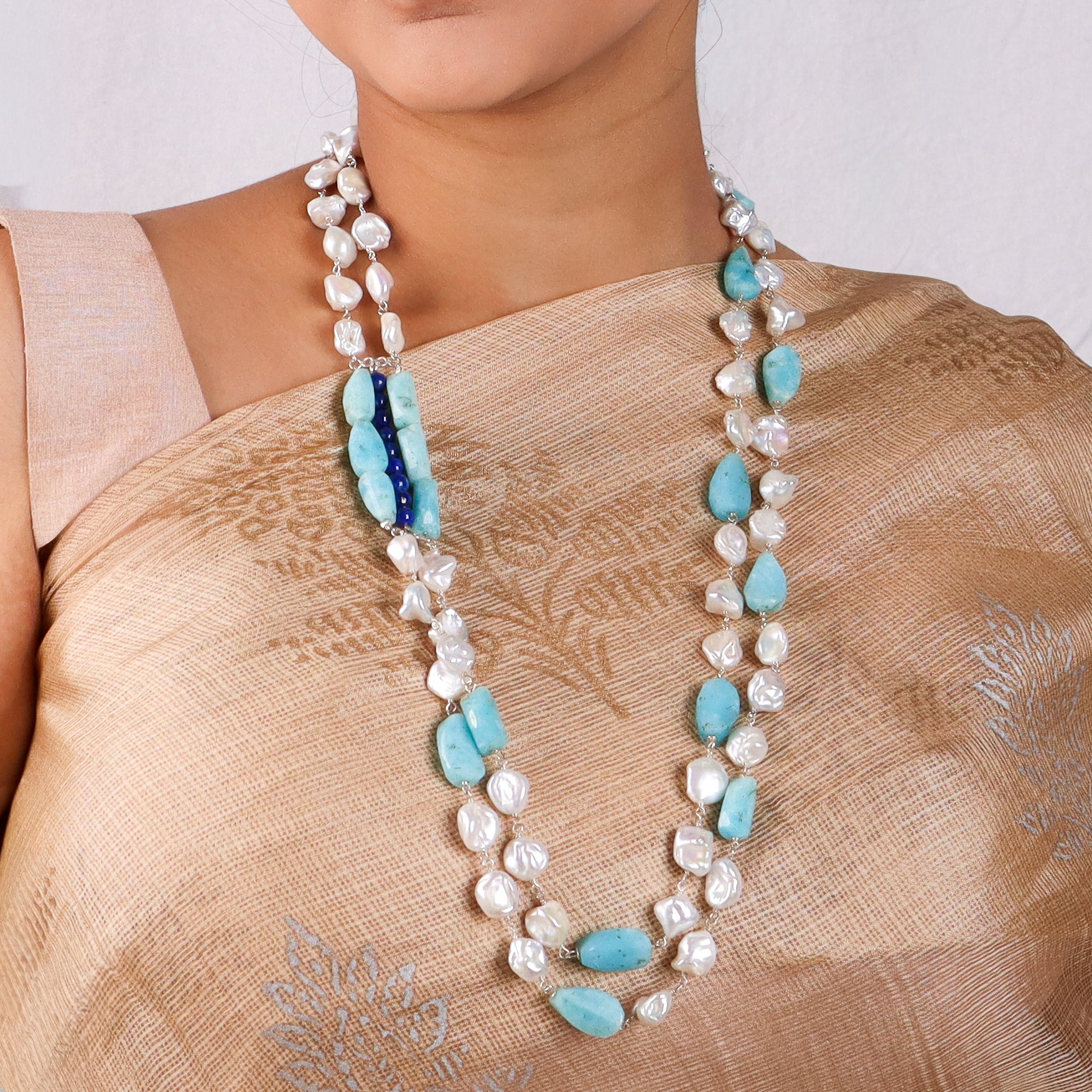 Luxe Necklace - Lapis Lazuli, Larimar & Boroque Pearls