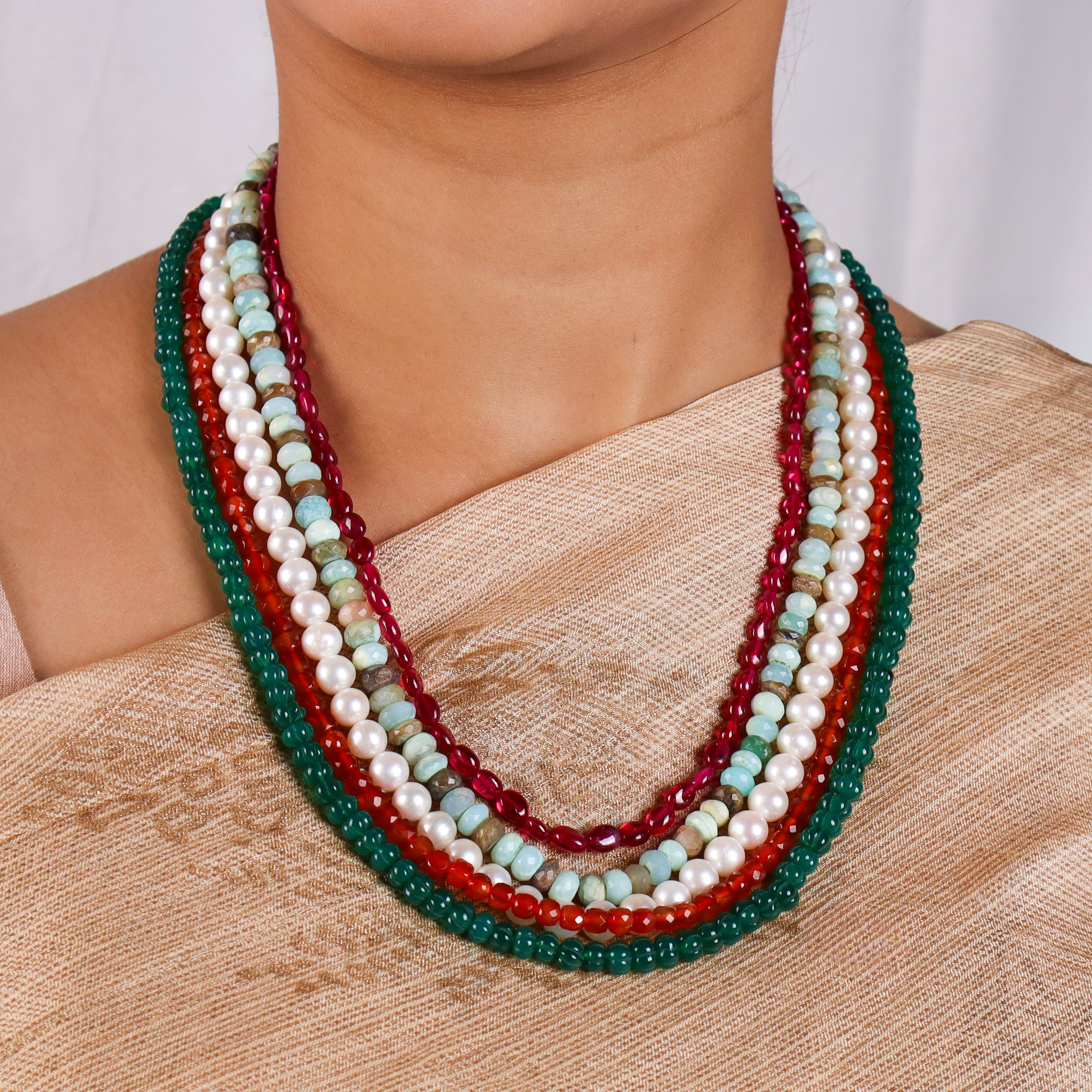 Luxe Necklace - Semi Precious Stone and Fresh Water Pearls