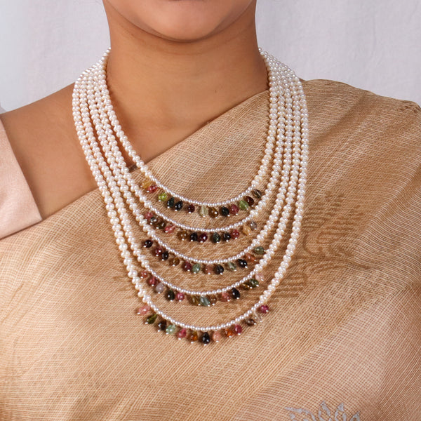 Luxe Necklace - Tourmaline and Fresh Water Pearls