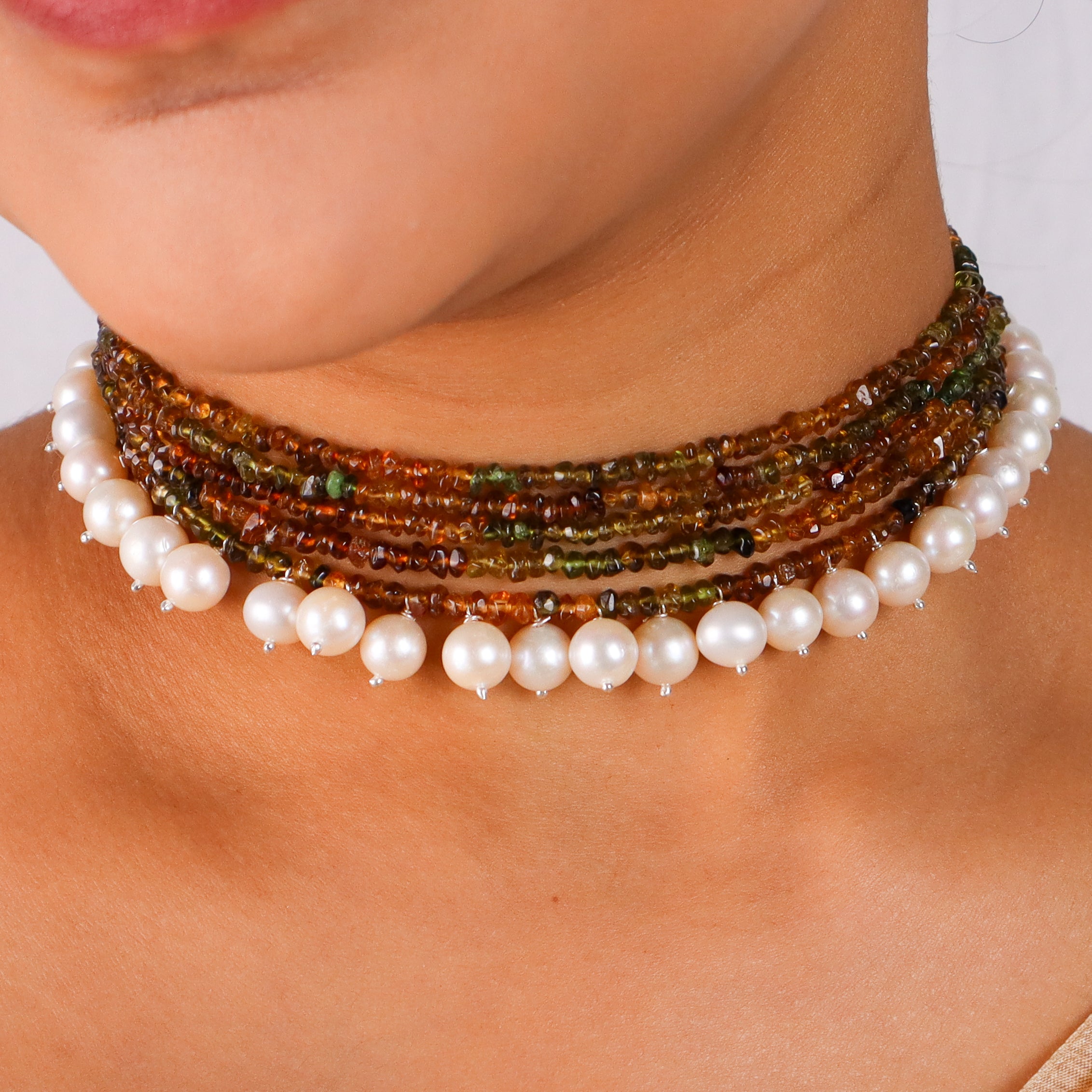 Luxe Choker - Tourmaline and Fresh Water Pearls